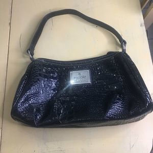 Nicole Miller Black Patton Leather Snake Skin Shoulder Purse